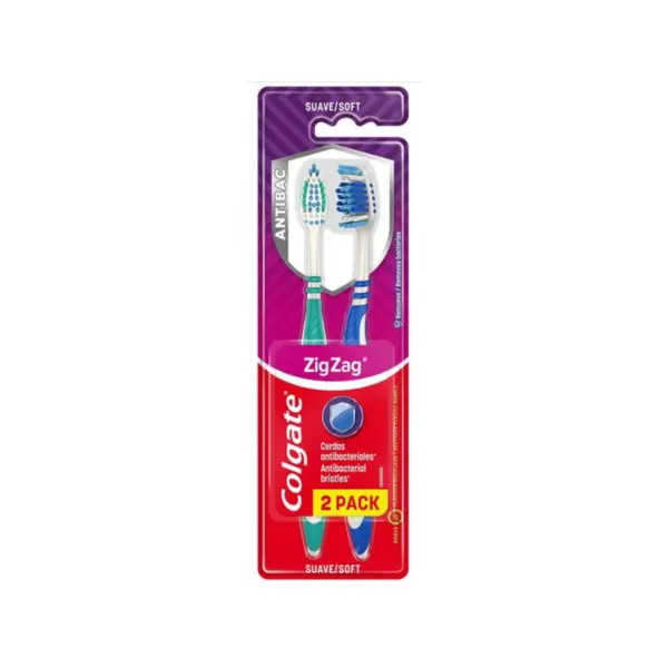 2643 Cepillo de Dientes Colgate Zig Zag Antibac - Suave 2 Pack