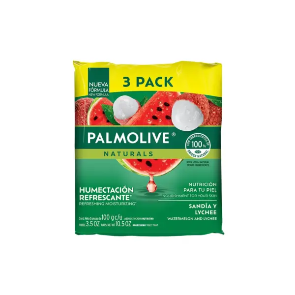 3195 Jabon Hidratante Palmolive Sandia y Lichi 3 Pack, 100g