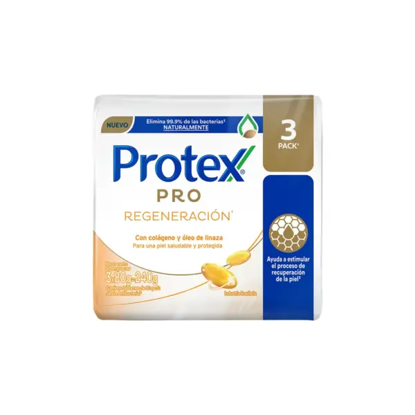 3276 Jabon Hidratante Antibacterial Protex Pro Regeneracion 3 Pack, 80gr