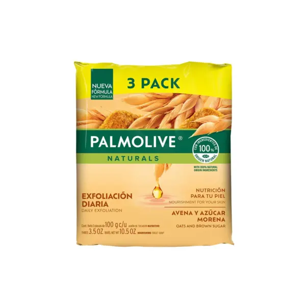 3294 Jabon Hidratante Palmolive Avena y Azucar Morena 3 Pack, 100g