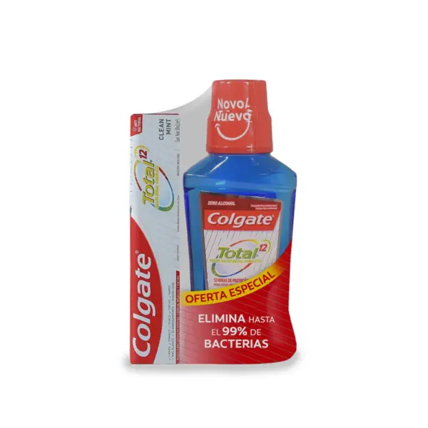 535 Enjuague Bucal Colgate Total 250 Ml con Pasta de Dientes Colgate Total Clean Mint 50 Ml