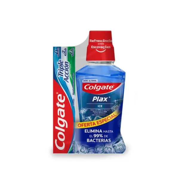 813 Enjuague Bucal Colgate Plax Ice 250 Ml con Pasta de Dientes Colgate Triple Accion 50 Ml